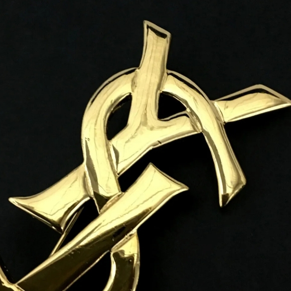 YSL SAINT LAURENT CASSANDRA GOLD TONE BROOCH - Picture 4 of 10